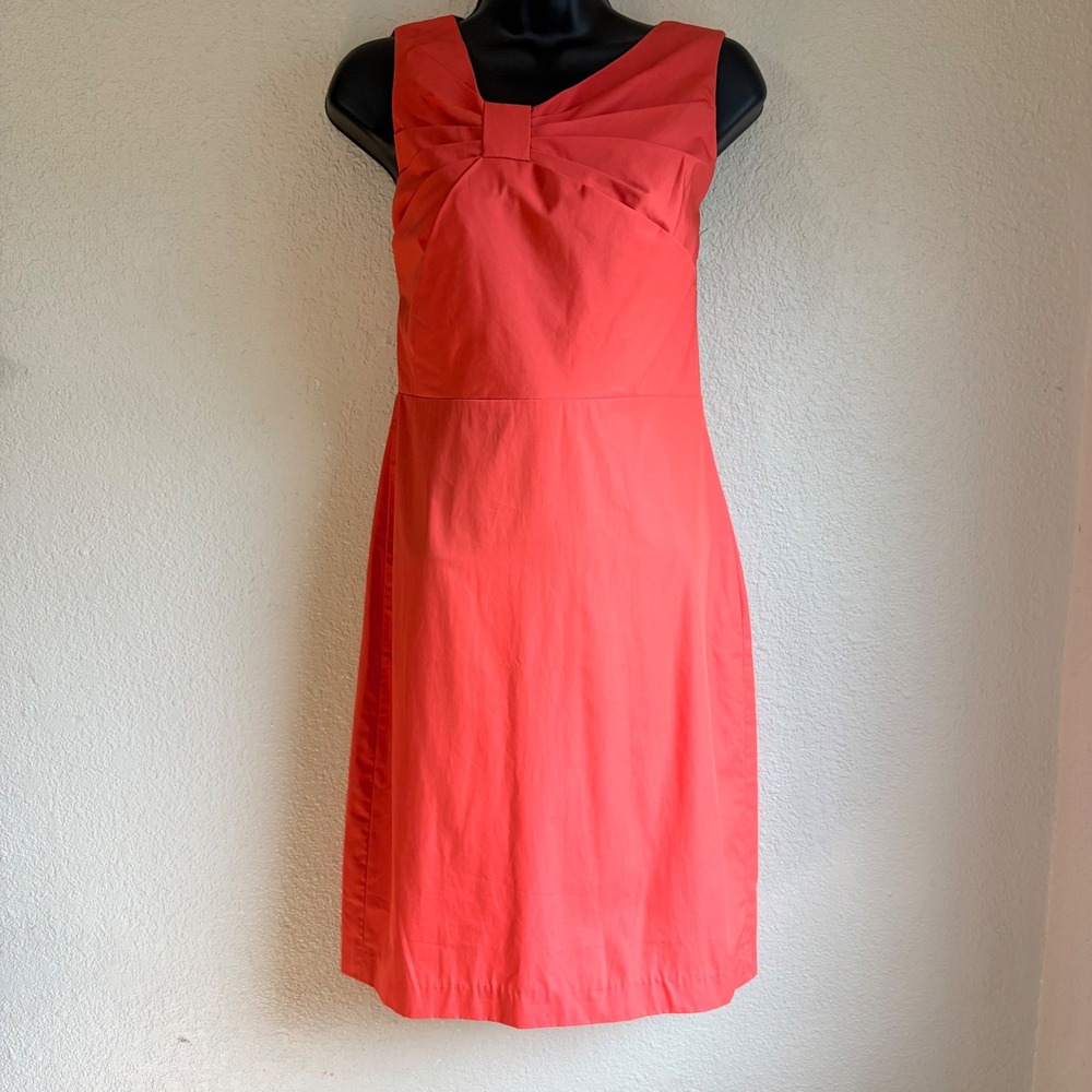J.Crew Collection Coral Red Cotton Bow Neck Sleeveless Dress 46094 Size 2